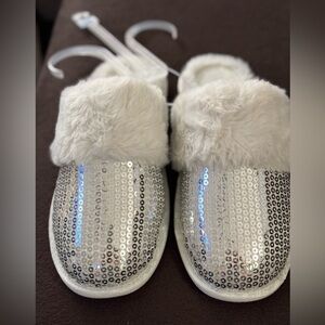 NEW Silver Sequin Fur-Lined Women's Slippers Size Large (9-10), NWT